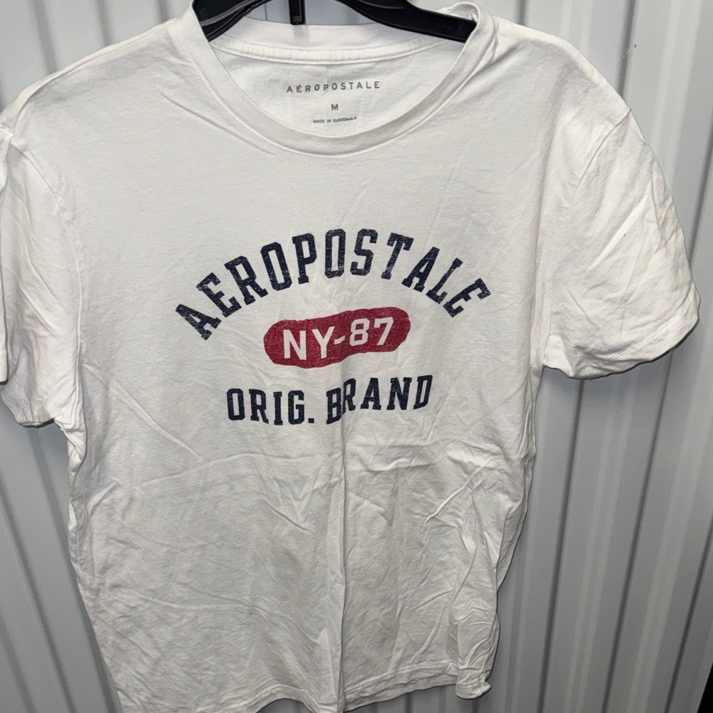Aeropostale White and Navy Graphic Tee